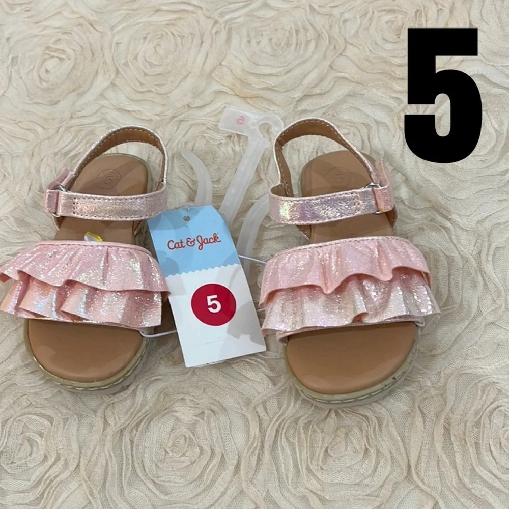 Cat & Jack Pink Shimmer Ruffle Sandals infant size 5